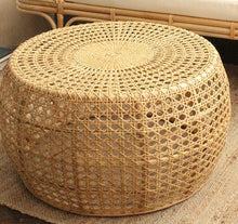 Load image into Gallery viewer, rattan coffee table, wicker ottoman, rattan end table. Round caned rattan ottoman coffee table end table.
